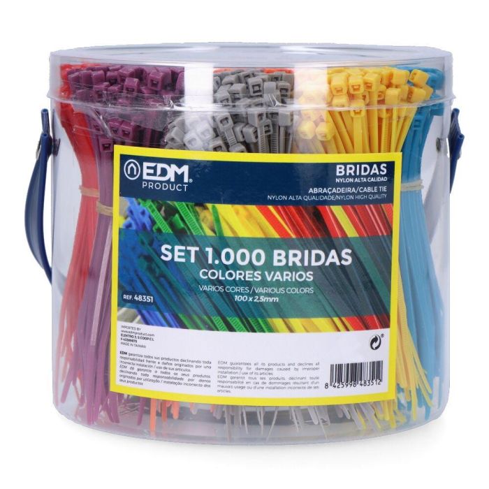 Edm Set de 1000 bridas 100 x 2,5 mm, nylon alta calidad, colores varios 0 Edm Set de 1000 bridas 100 x 2,5 mm, nylon alta calidad, colores varios 0
