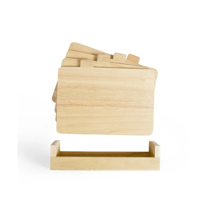 LIVOO MES142 Juego de 4 tablas de cortar de Madera de caucho con lengüetas y estante de almacenamiento 26 x 18 cm 3