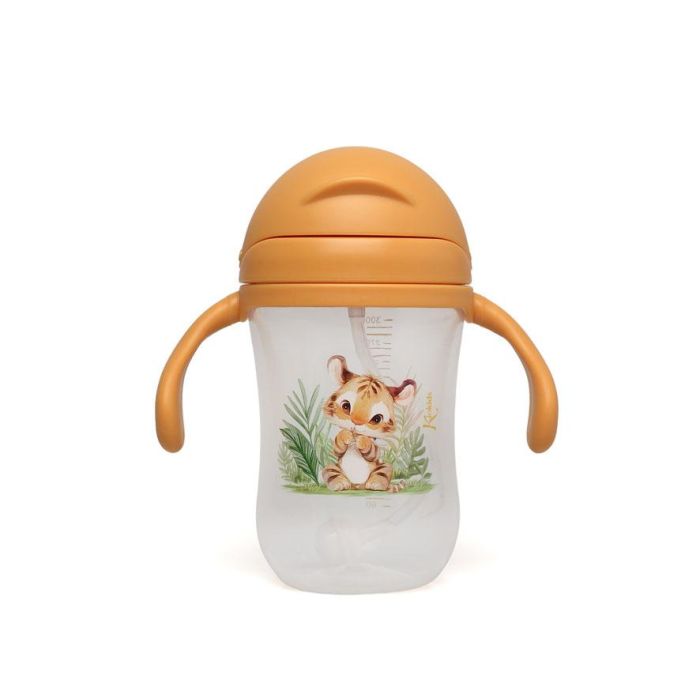 KioKids Taza Aprendizaje Tigre Pajita Asas Mostaza 300 mL +6M 2