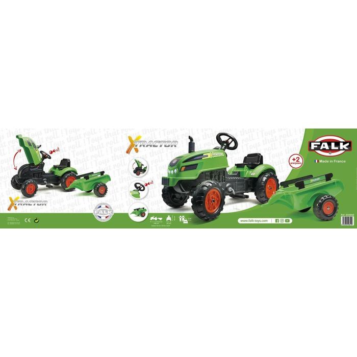 Falk X-Tractor - Tractor de pedal verde con capó de apertura, incluye remolque para cargar y transportar, ideal para niños de 2 a 5 años. 1 Falk X-Tractor - Tractor de pedal verde con capó de apertura, incluye remolque para cargar y transportar, ideal para niños de 2 a 5 años. 1