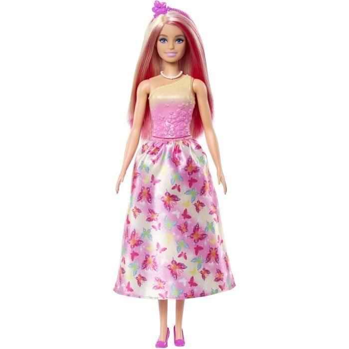 Barbie HRR08 Muñeca Princesa Dreamtopia con Pelo Rosa y Rubio, Falda de Mariposas, Accesorios para Niños +3 años 4