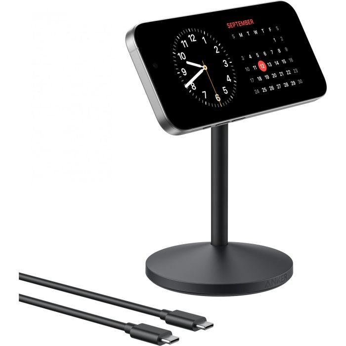 Anker MagGo Wireless Charging Stand Qi2 15W MagSafe 360° para iPhone 12 y superior, Negro