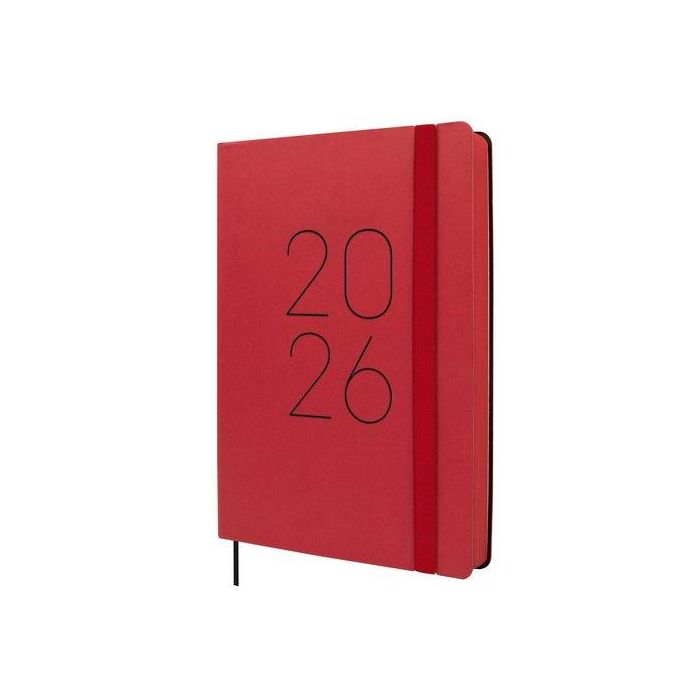 Agenda Anual (2026) Finocam Flexi Lisa Cosida Tapa Flexible Con Goma Fa5 148X210 D/P Rojo