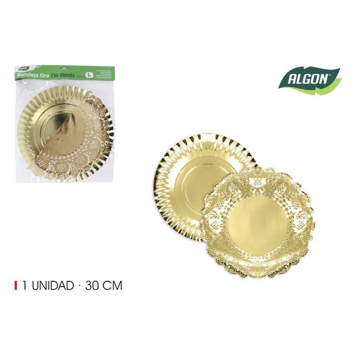 Algon Bandeja Redonda de Color Oro con Detalle de Blonda, 30 cm de Diámetro y 1.5 cm de Altura, 3.6 kg (48 Unidades) Algon Bandeja Redonda de Color Oro con Detalle de Blonda, 30 cm de Diámetro y 1.5 cm de Altura, 3.6 kg (48 Unidades)