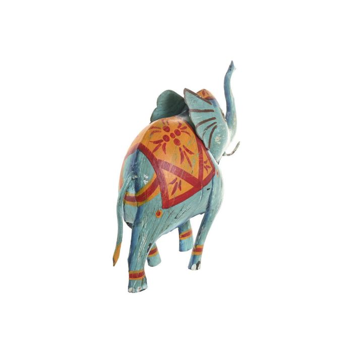 DKD Home Decor Decoración Elefante Indio de Metal Fucsia Azul 12x40x40 cm Pack 2 Unidades 1