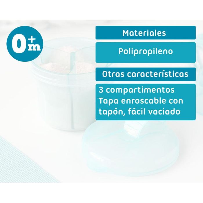 KioKids Dosificador de Leche en Polvo Giratorio, 3 Compartimentos Semitransparentes, Azul, para Bebés +0 Meses, Soft Nordic 5