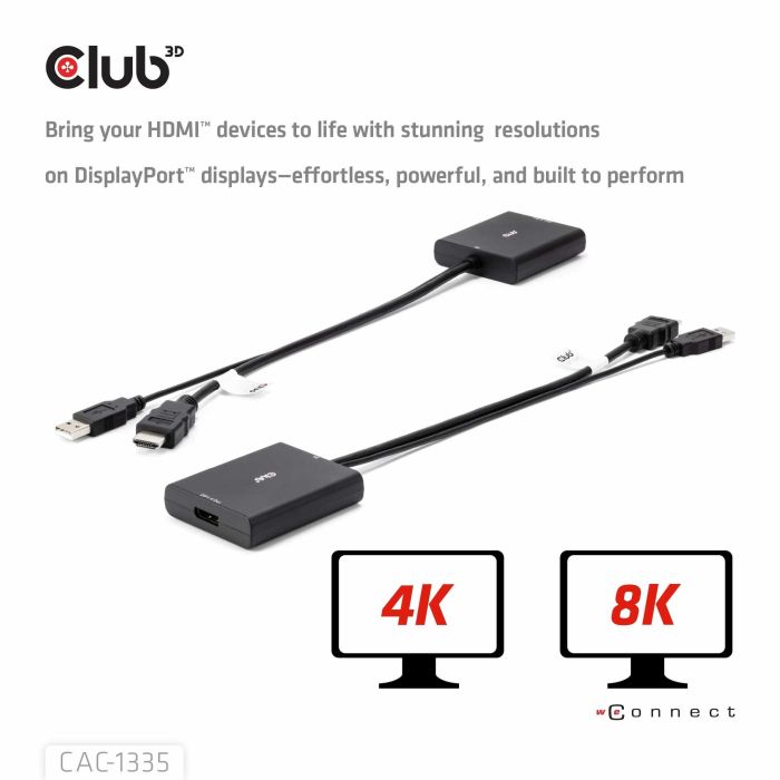 Club3D Adaptador HDMI + MicroUSB a DisplayPort Activo 4K120Hz 15 Club3D Adaptador HDMI + MicroUSB a DisplayPort Activo 4K120Hz 15