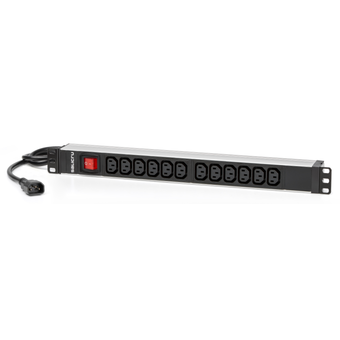 Salicru 680CA000002 Regleta Eléctrica PDU para Rack 1U 19" con 12 Salidas AC C13/C14, Interruptor y Carcasa de Aluminio