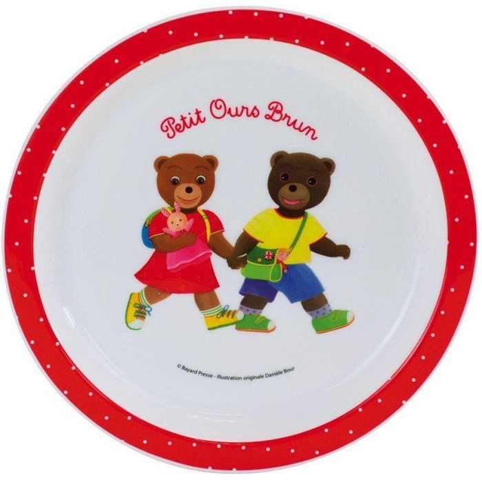 Vajilla - FUN HOUSE - OSO MARRÓN - Plato llano Ø 22 cm, 2 platos hondos Ø 16 cm, 2 vasos 220 ml y peluche 18 cm 2