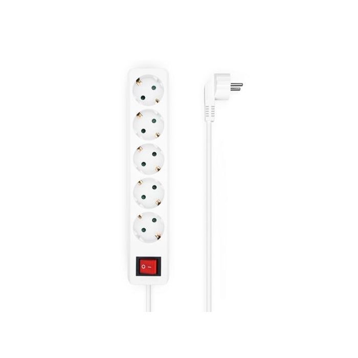 Aisens Base Múltiple 5 Tomas Con Interruptor Con Cable 3x1,5 mm2, Blanco, 1,4M