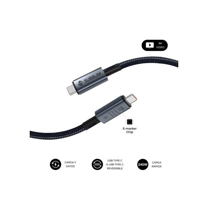 Cable USB-C a USB-C Subblim SUBCAB-C24010 1,5 m Negro 1 Cable USB-C a USB-C Subblim SUBCAB-C24010 1,5 m Negro 1