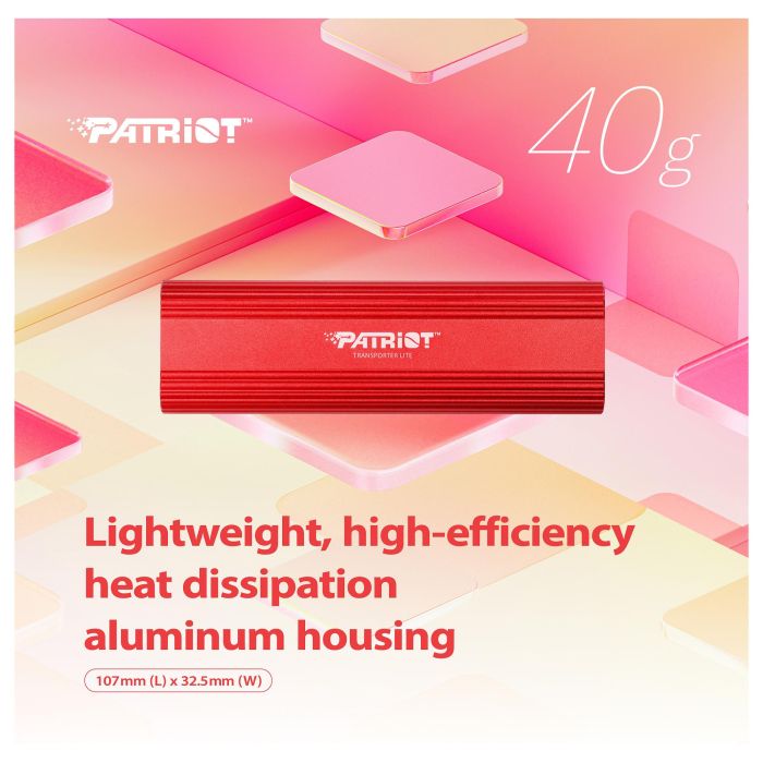 Patriot Transporter Lite 2TB - SSD Externo USB-C 3.2 Gen 2, Velocidad 1000 MB/s, Color Rojo