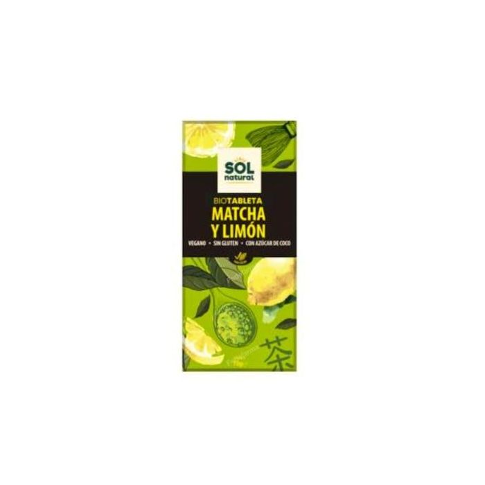 SOLNATURAL Chocolate Té Matcha y Limón Tableta 70g Bio | Vegano, Sin Gluten y Azúcar de Coco
