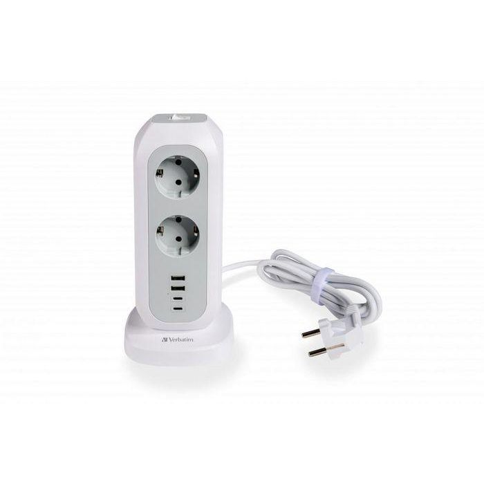 Verbatim Regleta de Enchufes 11 Tomas con 2 USB-C y 2 USB-A, Interruptor, Protección Sobrecargas, 2m Cable, Blanco Verbatim Regleta de Enchufes 11 Tomas con 2 USB-C y 2 USB-A, Interruptor, Protección Sobrecargas, 2m Cable, Blanco