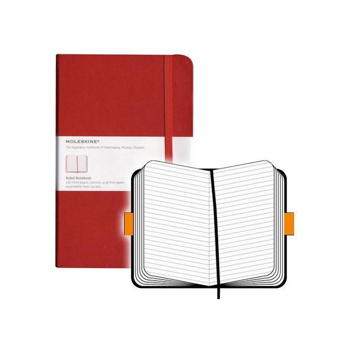 Cuaderno Moleskine Clasico Tapa Dura 13X21 240H 70Gr. Horizontal Con Goma Roja 2