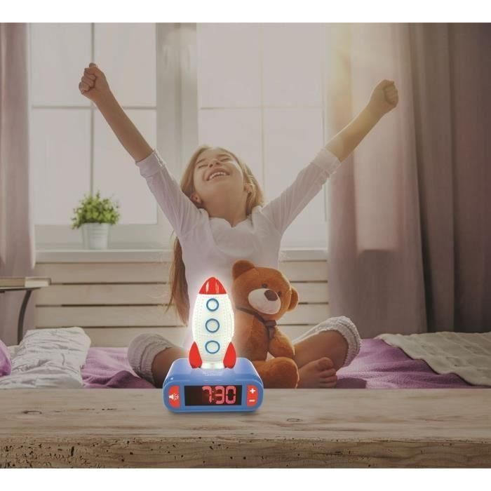 Lexibook Despertador Infantil Cohete con Luz Nocturna y Sonidos Espaciales, Alarma con Pantalla LCD Digital y Función Snooze 2