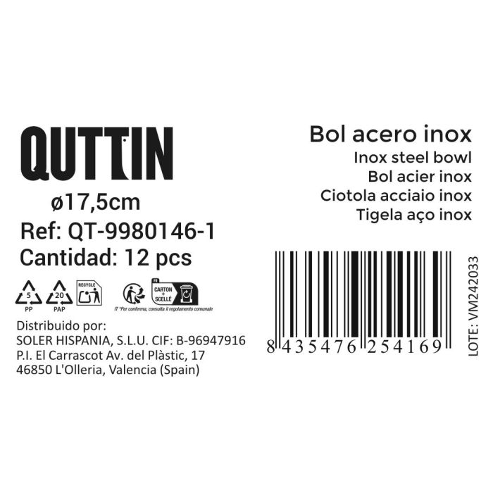 Prb Bol Acero Ø17.5Cm 4Cols. Surtidos"Q (24 Unidades) 1