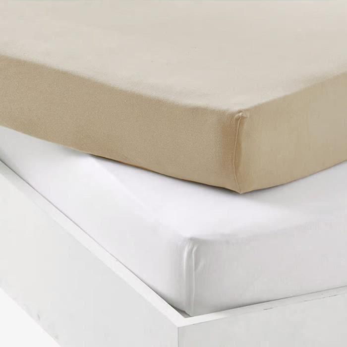 Juego de 2 sábanas bajeras - P'TIT DODO - Jersey - 60 x 120 cm - Blanco/Nude 1 Juego de 2 sábanas bajeras - P'TIT DODO - Jersey - 60 x 120 cm - Blanco/Nude 1