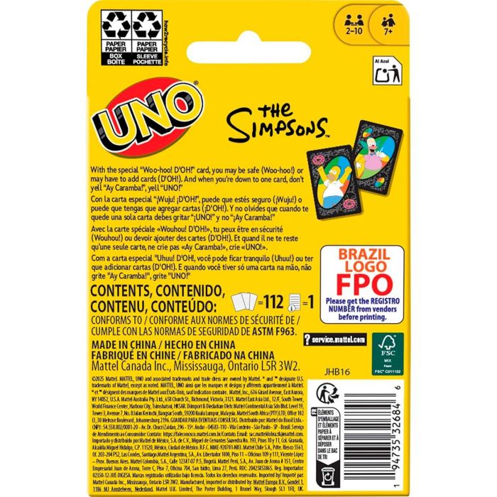 UNO Juego de Cartas Los Simpsons JHB16 Español, Francés, Alemán, Portugués, Inglés 5