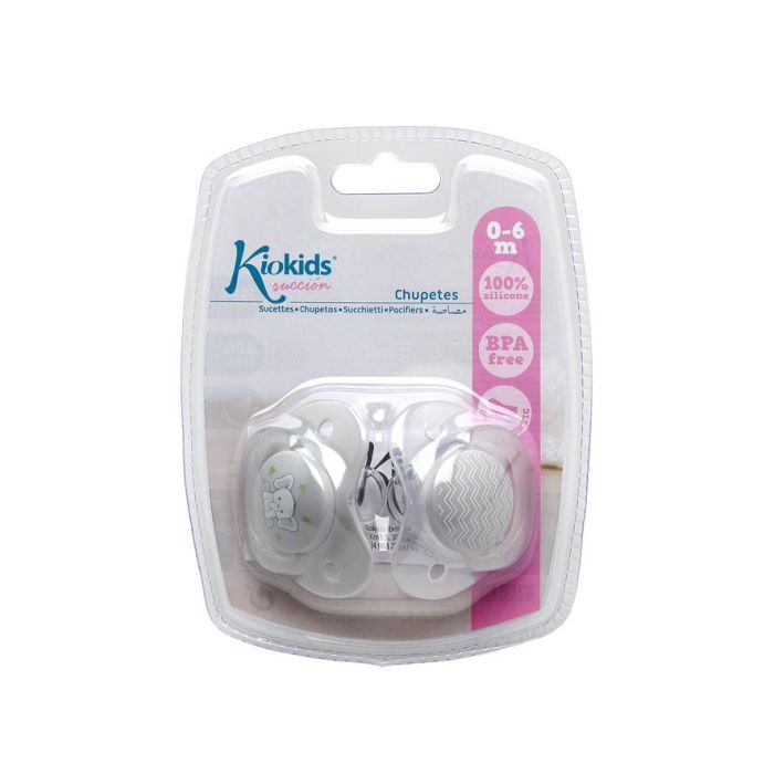 KioKids Set 2 Chupetes Ortodónticos Elefante Gris + 6 Meses Silicona Alta Calidad