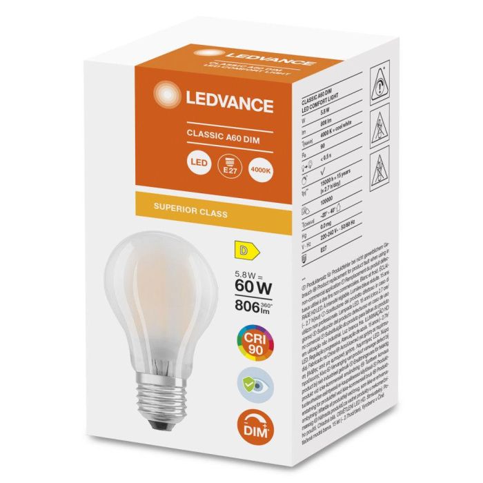 [LVE-4058075758988] Ledvance/Osram Bombilla LED "Classic" E27 5,8W 806Lm 4000K 300º IP20 Regulable 1