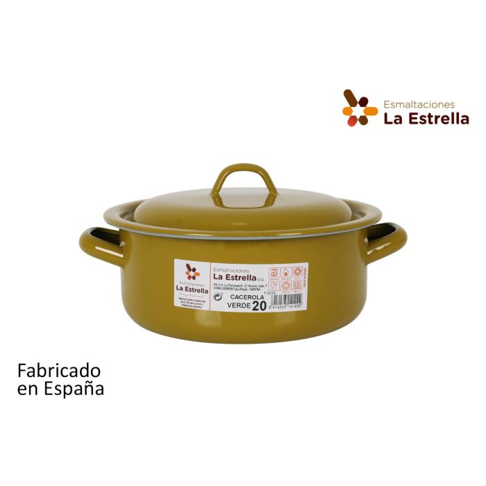 Cacerola Esmaltada con Tapa 20 cm Verde - La Estrella (6 Unidades) Cacerola Esmaltada con Tapa 20 cm Verde - La Estrella (6 Unidades)