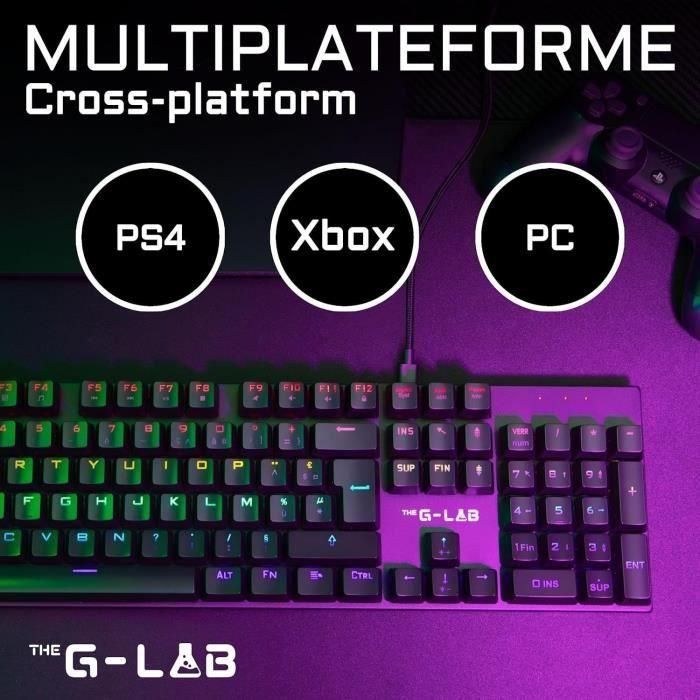 Teclado mecánico para juegos - THE G-LAB - KEYZ -CARBON -EX/FR - Retroiluminado - Interruptor azul - Reposamuñecas - FR 5