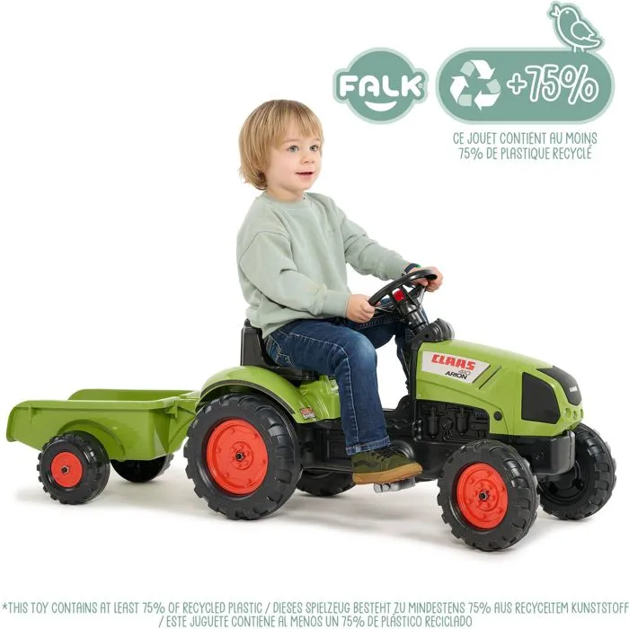 Falk Tractor de Pedal Claas Arion 410 con Remolque para Niños 1