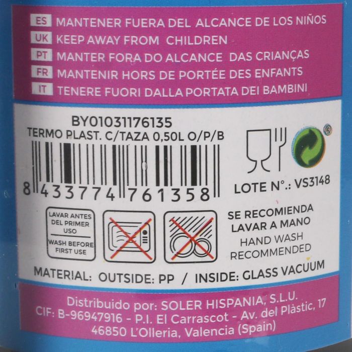 Termo plástico con taza 0,5L Thermosport (12 Unidades) 4