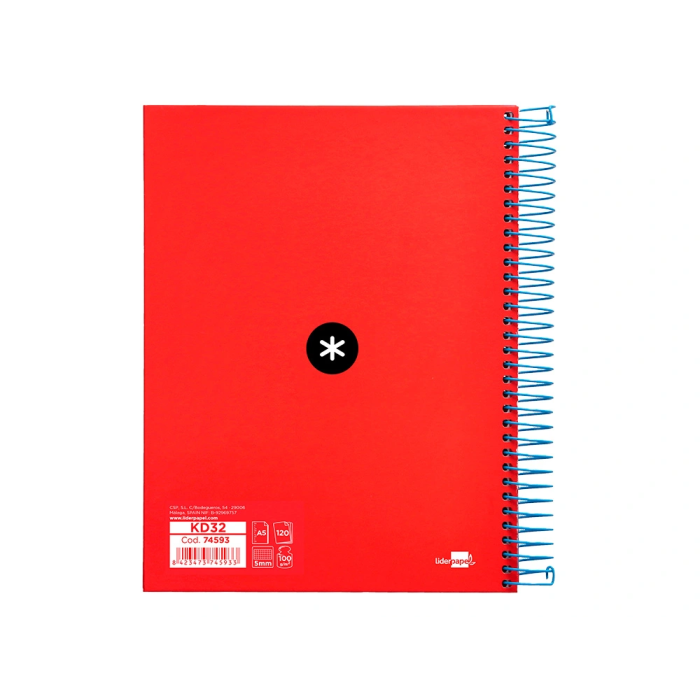 Antartik Cuaderno espiral micro A5 120 hojas cuadro 5mm 90gr tapa forrada 5 bandas color rojo 2 Antartik Cuaderno espiral micro A5 120 hojas cuadro 5mm 90gr tapa forrada 5 bandas color rojo 2