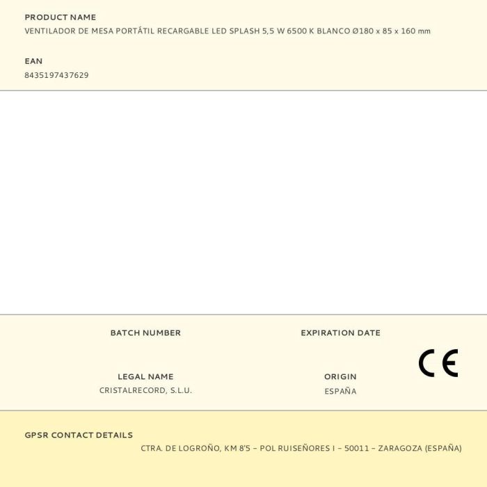 Ventilador de mesa portátil recargable led splash 5,5 W 6500 k blanco ø180 x 85 x 160 mm 5 Ventilador de mesa portátil recargable led splash 5,5 W 6500 k blanco ø180 x 85 x 160 mm 5