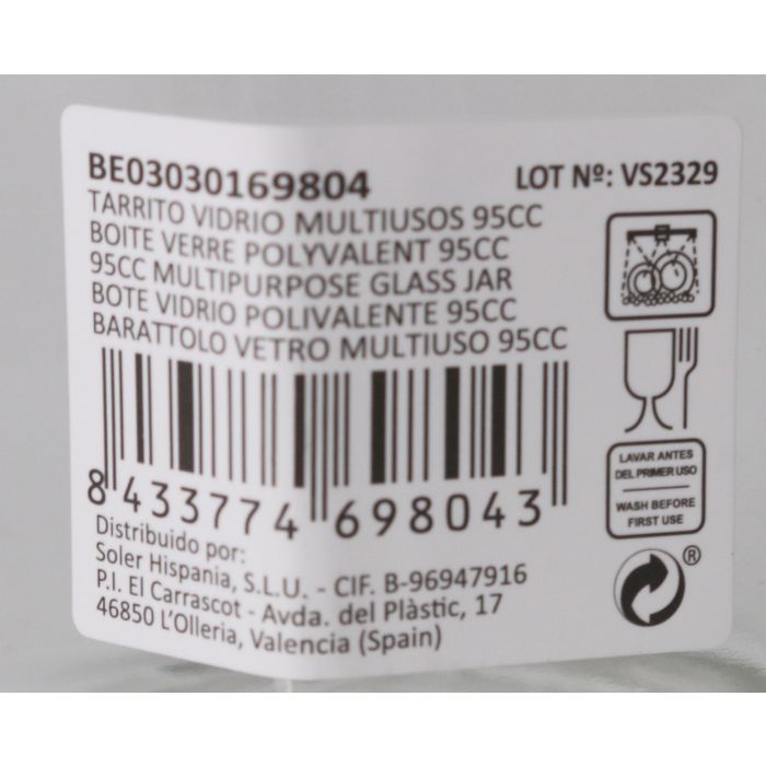 Mediterraneo Tarrito Vidrio Multiusos 95 cc 5.5 x 5 x 7.2 cm (24 Unidades) 7