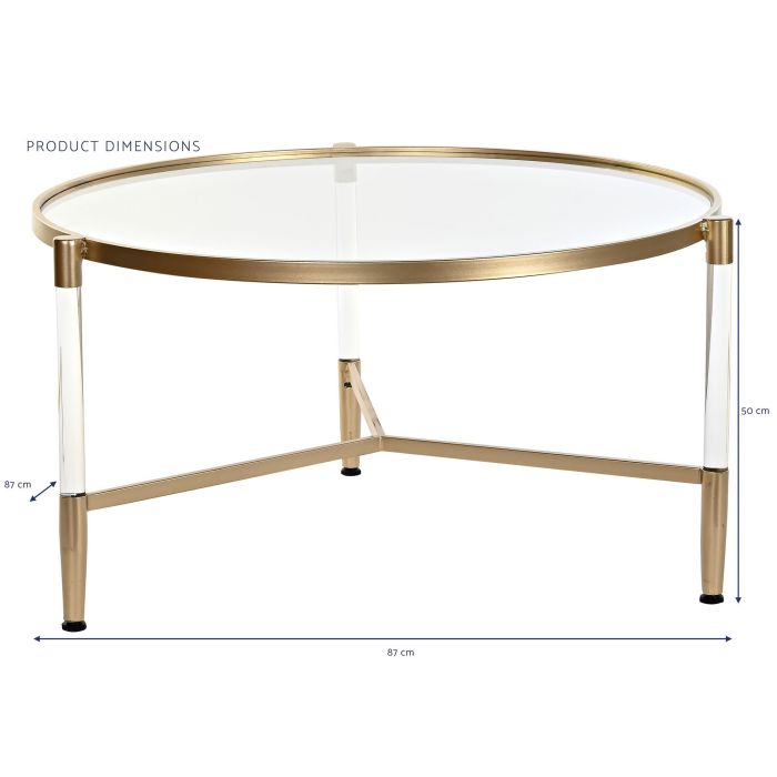 DKD Home Decor Mesa Centro Glam Dorado Transparente de Metal Acrílico Desmontable 87 cm Ancho x 50 cm Alto x 87 cm Largo 5