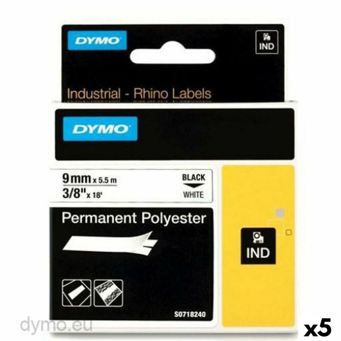 Cinta Laminada para Rotuladoras Rhino Dymo ID1-9 9 x 5,5 mm Negro Poliéster Blanco (5 Unidades) Cinta Laminada para Rotuladoras Rhino Dymo ID1-9 9 x 5,5 mm Negro Poliéster Blanco (5 Unidades)