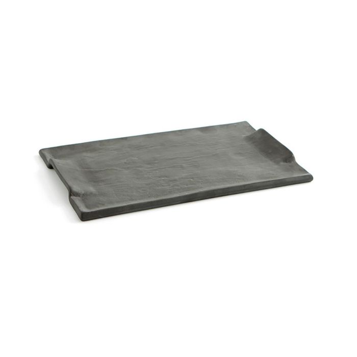 Quid Bandeja Rectangular Cerámica Mineral Gres 30x18 cm Negro 6 Unidades Texturizada Alta Resistencia Fabricada España Apta Lavavajillas y Microondas 1