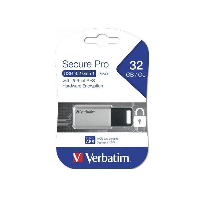 Verbatim Pendrive Secure Pro 32 grb Retráctil Usb 3.2 Hardware Encryption Plata Verbatim Pendrive Secure Pro 32 grb Retráctil Usb 3.2 Hardware Encryption Plata