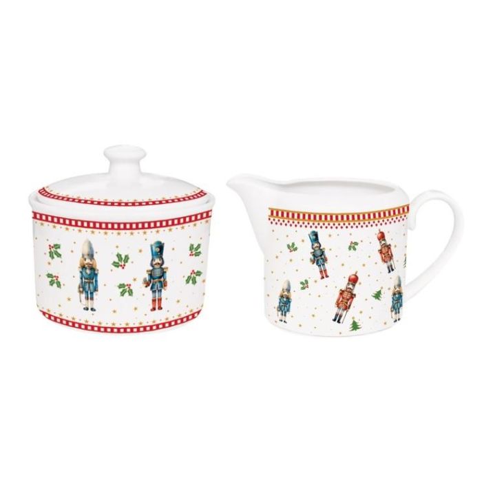 DKD Home Decor Azucarero Navidad Tradicional Cascanueces de Porcelana Multicolor 250ml Set de 2 Piezas 12x8.5x8cm