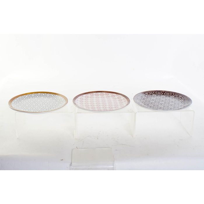DKD Home Decor Plato New Bone Árabe Granate Gris 25.5x25.5 cm Apto Microondas Lavavajillas Colección Greature 1 Pack 12 Surtido 3