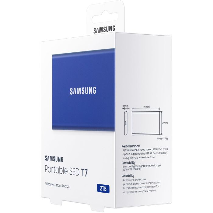 Samsung Portable SSD T7 2TB USB 3.2 Gen 2 Azul 1050 MB/s SSD 2