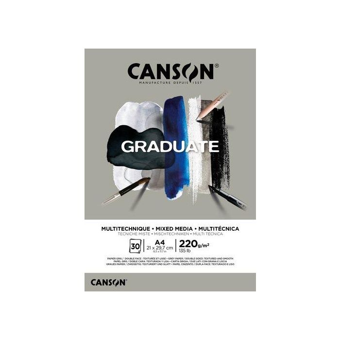 Bloc De Dibujo Canson Graduate Mix Media Encolado Gris Doble Cara A4 220G 30H 5 unidades