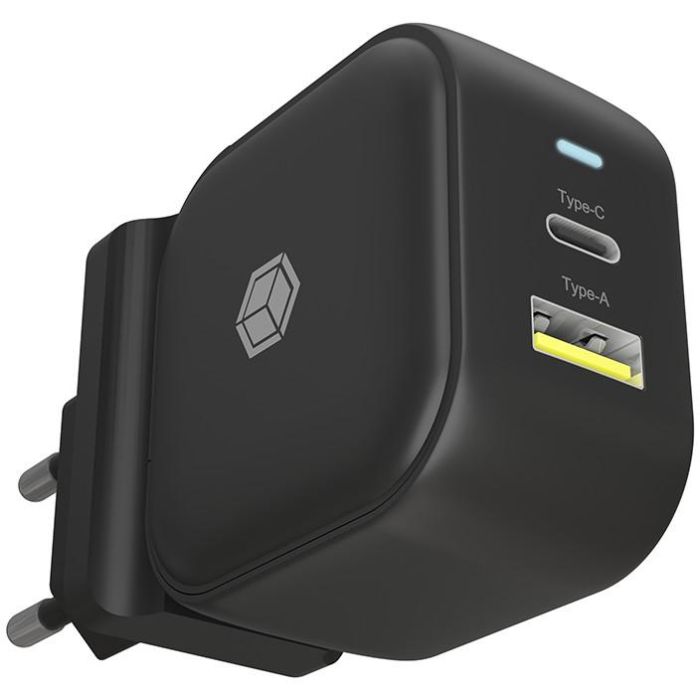 ICY BOX Charger 38W 2-Port USB-A 18W/USB-C 30W Negro