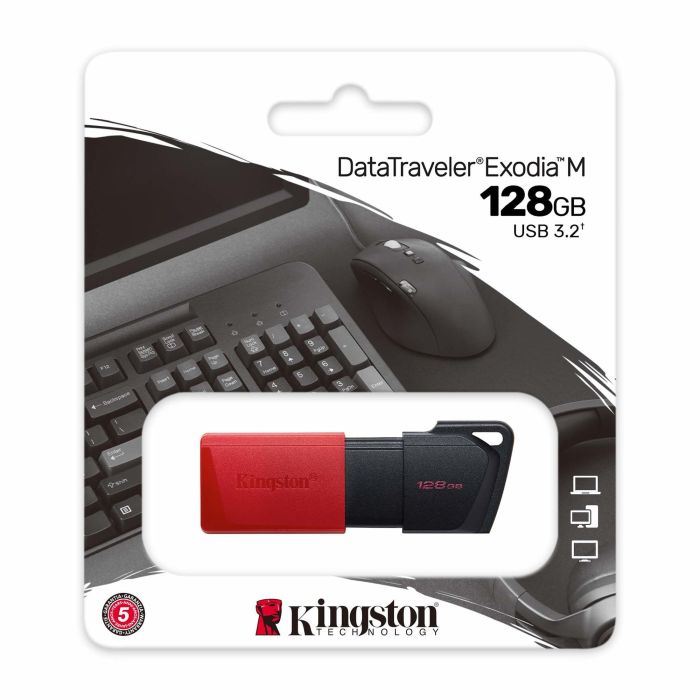 Kingston DataTraveler Exodia M Pendrive USB 3.2 Gen 1 128GB Negro/Rojo, con Tapa Deslizante y Anilla para Llavero 3