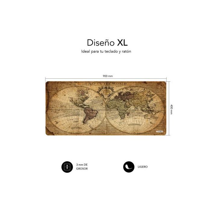 Subblim Alfombrilla Ratón Vintage World XL Mouse Pad 900x400x3mm SUBMP-01PUW03 Marco Cosido Antideslizante Caucho 1