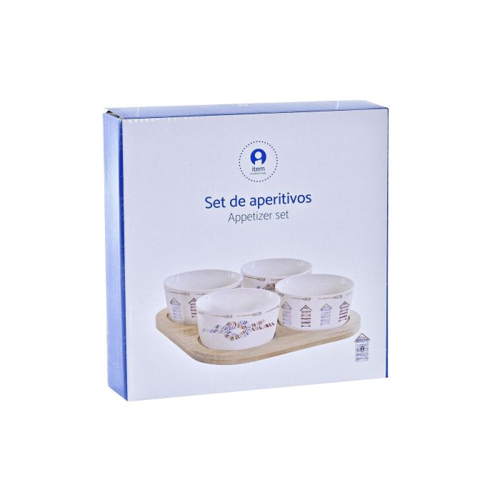 DKD Home Decor Salitre Aperitivo Mediterraneo Azul Natural Gres Bambu Set de 5 Piezas 19.7 x 19.7 x 1 cm 3