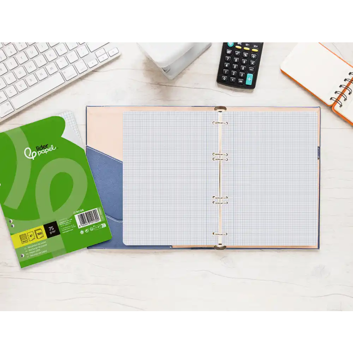 Liderpapel Recambio A5 100 Hojas 75gr Cuadro 4mm con Margen 6 Taladros 7