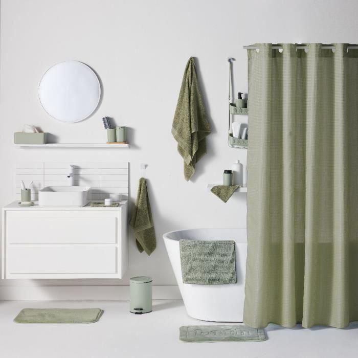 Cortina de ducha con diseño de gofres - Verde - Poliéster - 180 x 200 cm - 12 ganchos - UTILITY - TODAY 2 Cortina de ducha con diseño de gofres - Verde - Poliéster - 180 x 200 cm - 12 ganchos - UTILITY - TODAY 2