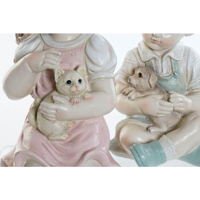 DKD Home Decor Figura Decorativa Shabby de Resina Niño Mascota Rosa Azul 16x26x14.5 cm, Pack de 2 Unidades Surtidas 2 DKD Home Decor Figura Decorativa Shabby de Resina Niño Mascota Rosa Azul 16x26x14.5 cm, Pack de 2 Unidades Surtidas 2