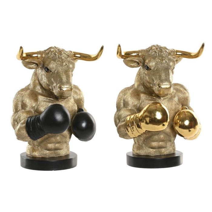 DKD Home Decor Figura Toro Resina Moderno Dorado Negro 24.5x33.5x25.5 cm (2 Unidades)