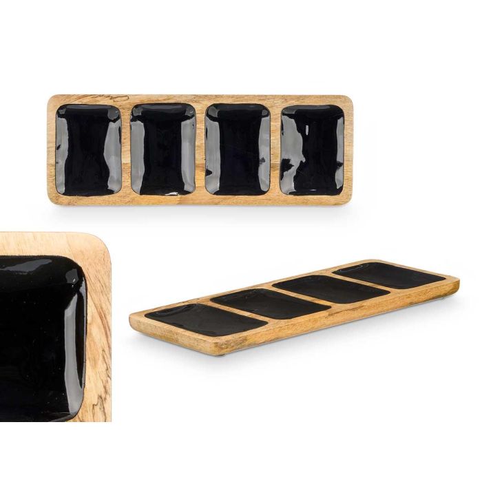 Bandeja Rectangular 4 Espacios Madera Mango Negro Giftdecor 46x17x3 cm (6 Unidades) Bandeja Rectangular 4 Espacios Madera Mango Negro Giftdecor 46x17x3 cm (6 Unidades)