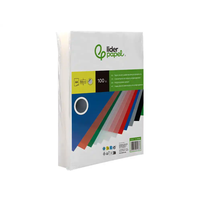 Liderpapel Tapas de Encuadernación Polipropileno A4 0.5mm Incolor Translucidas Paquete de 100 Unidades 2